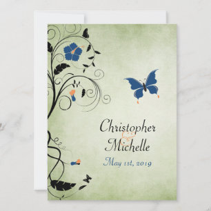 Invitación a la boda de mariposa de flores, recepc