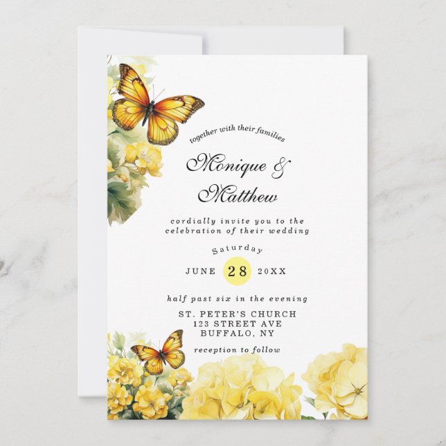 Invitación a la boda de mariposa de hidrangea amar (Anverso)