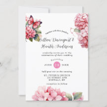 Invitación a la boda de mariposa de la hidrangea r