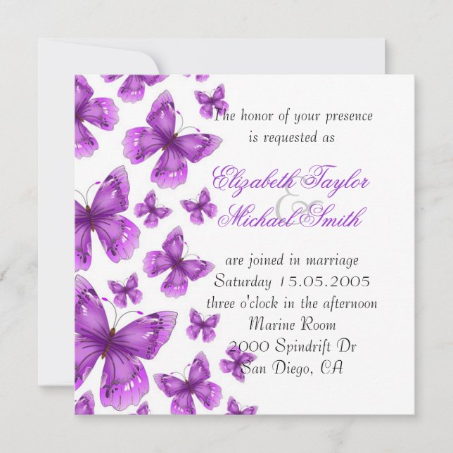 Invitación a la Boda de Mariposa Elegante Purple d (Anverso)