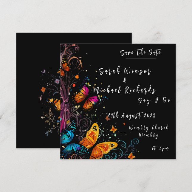 Invitación a la boda de mariposa en el jardín (Anverso / Reverso)