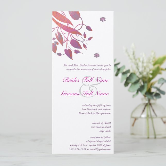 Invitación a la boda de mariposa gris de Plum Berr (Anverso de pie)