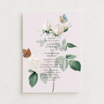 Invitación a la boda de mariposa rosa blanca botán