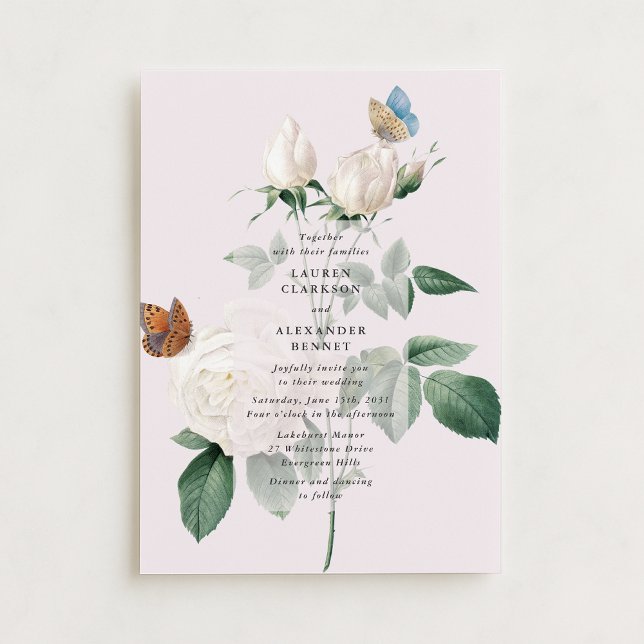 Invitación a la boda de mariposa rosa blanca botán (Subido por el creador)