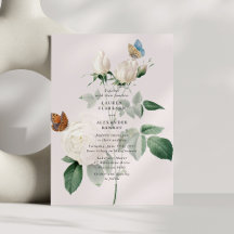 Invitación a la boda de mariposa rosa blanca botán