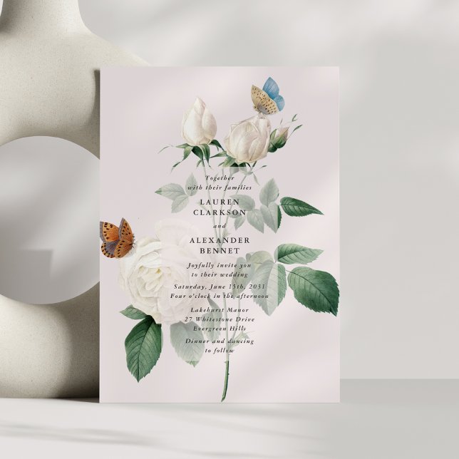 Invitación a la boda de mariposa rosa blanca botán (Subido por el creador)