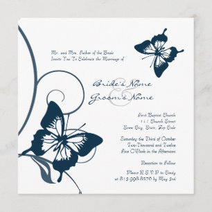 Invitación a la boda de mariposas azules y blancas