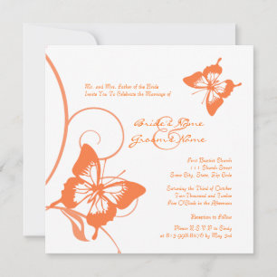 Invitación a la boda de mariposas blancas y naranj