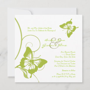 Invitación a la boda de mariposas blancas y verdes