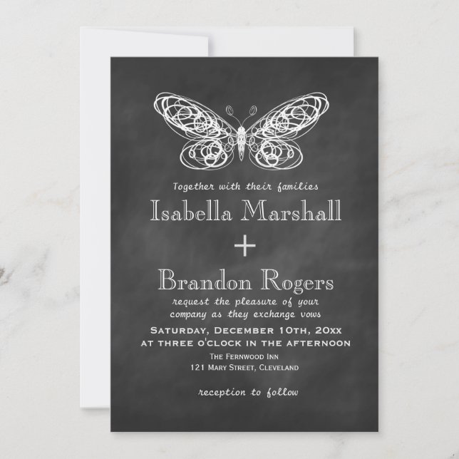 Invitación a la boda de mariposas Chalkboard 2 (Anverso)
