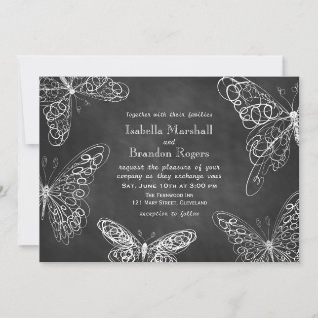 Invitación a la boda de mariposas de cartón (Anverso)