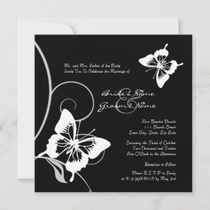 Invitación a la boda de mariposas en blanco y negr
