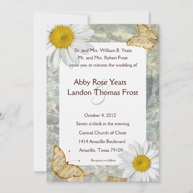 Invitación a la boda de mariposas en marea (Anverso)