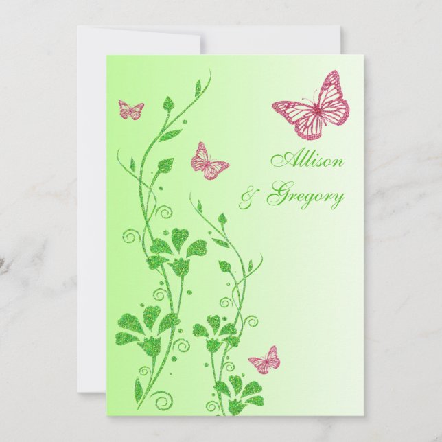 Invitación a la boda de mariposas florales rosas y (Anverso)
