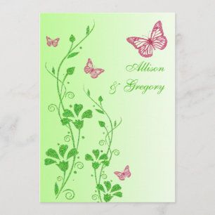 Invitación a la boda de mariposas florales rosas y