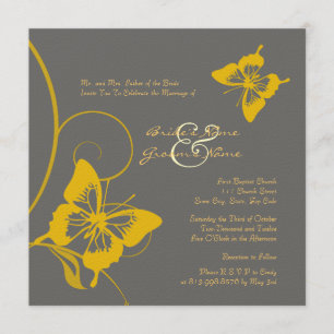 Invitación a la boda de mariposas grises y amarill