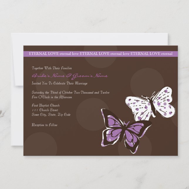 Invitación a la boda de mariposas Guay púrpura y m (Anverso)