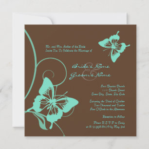 Invitación a la boda de mariposas marrón y Verde a