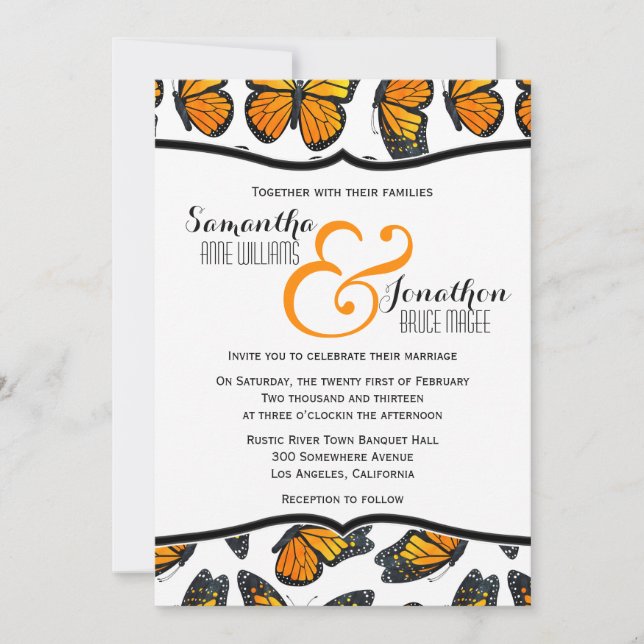 Invitación a la boda de mariposas monarca (Anverso)