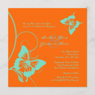 Invitación a la boda de mariposas Naranja y Verde