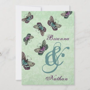 Invitación a la boda de mariposas púrpura y Aqua
