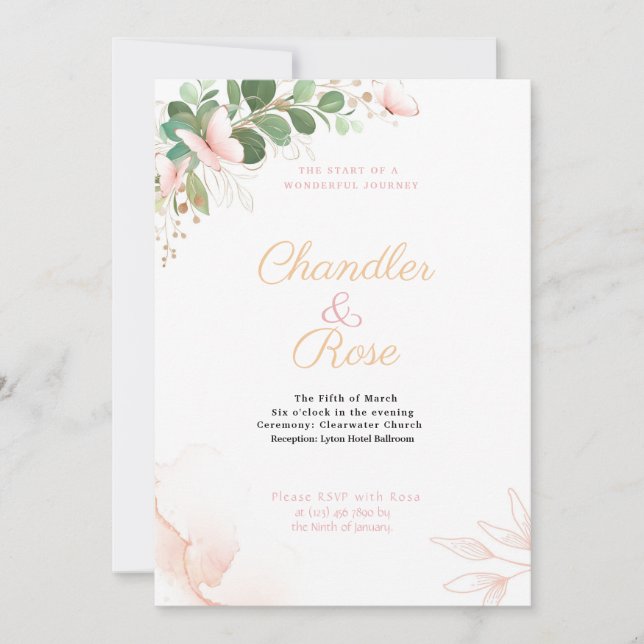 Invitación a la boda de mariposas rosadas de bonit (Anverso)