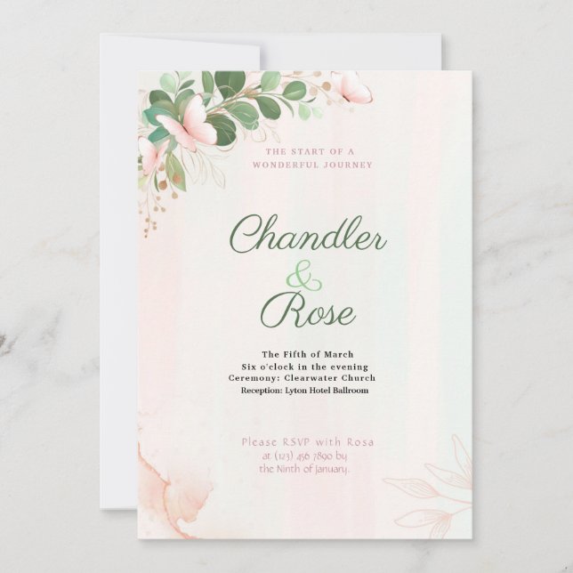 Invitación a la boda de mariposas rosadas sobre ac (Anverso)