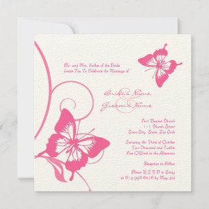 Invitación a la boda de mariposas rosas y blancas