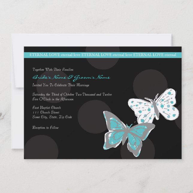 Invitación a la boda de mariposas Verde azulada y  (Anverso)