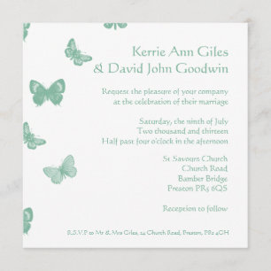 Invitación a la boda de mariposas verdes y blancas