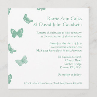 Invitación a la boda de mariposas verdes y blancas