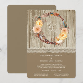 Invitación a la boda de mariscos de plumas rustica