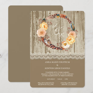 Invitación a la boda de mariscos de plumas rustica