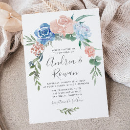 Invitación a la boda de mariscos florales azules y