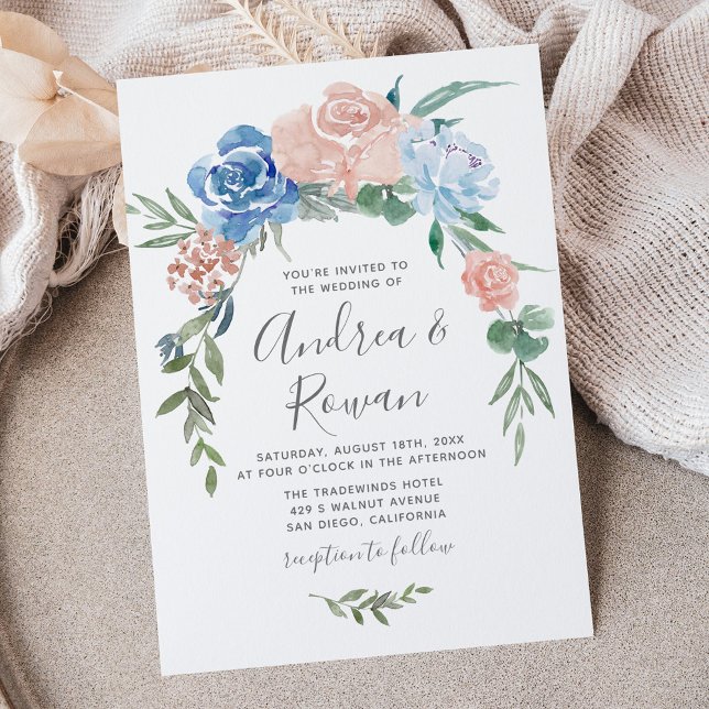 Invitación a la boda de mariscos florales azules y (Subido por el creador)