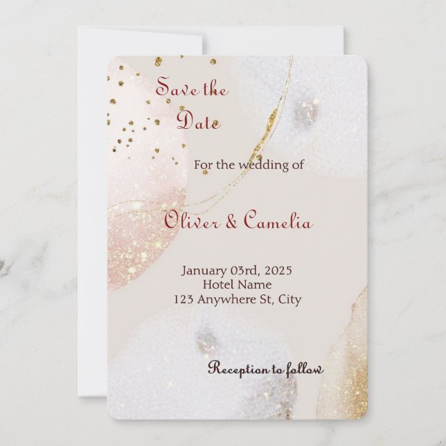 Invitación a la Boda de Mármol Blanco y Oro de la  (Anverso)