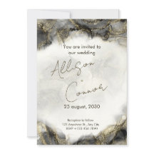 Invitación a la boda de mármol con peine negro y d