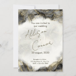 Invitación a la boda de mármol con peine negro y d