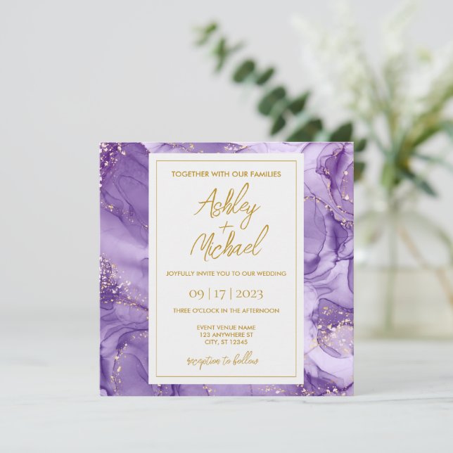 Invitación a la Boda de Mármol con Resumen de Oro  (Anverso de pie)