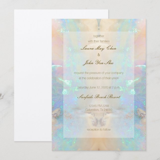 Invitación a la Boda de Mármol de Gemstone Opal Cr (Anverso / Reverso)