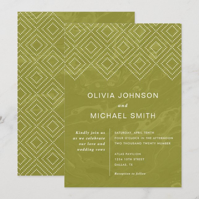 Invitación a la boda de mármol de Hues Chartreuse (Anverso / Reverso)