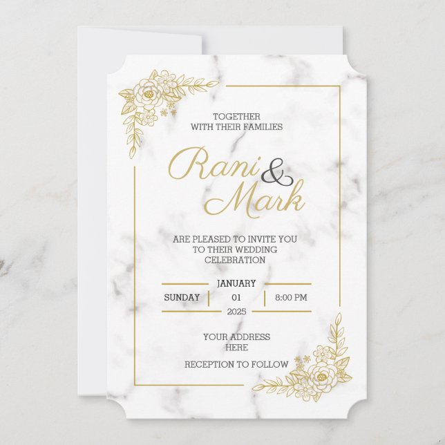Invitación a la Boda de Mármol de lujo (Anverso)