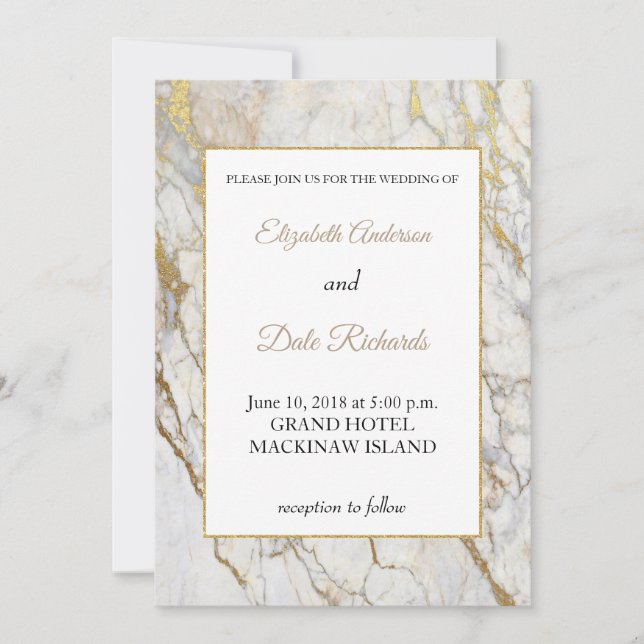 Invitación a la boda de mármol de oro (Anverso)
