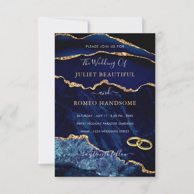 Invitación a la boda de mármol de Purpurina de oro (Anverso)