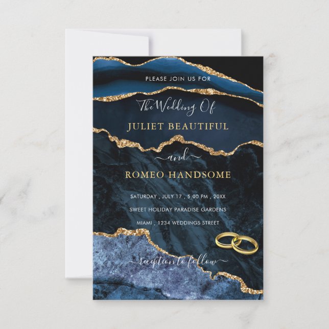 Invitación a la boda de mármol de Purpurina de oro (Anverso)