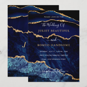 Invitación a la boda de mármol de Purpurina de oro