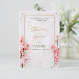 Invitación a la Boda de Mármol Rosa con flores de