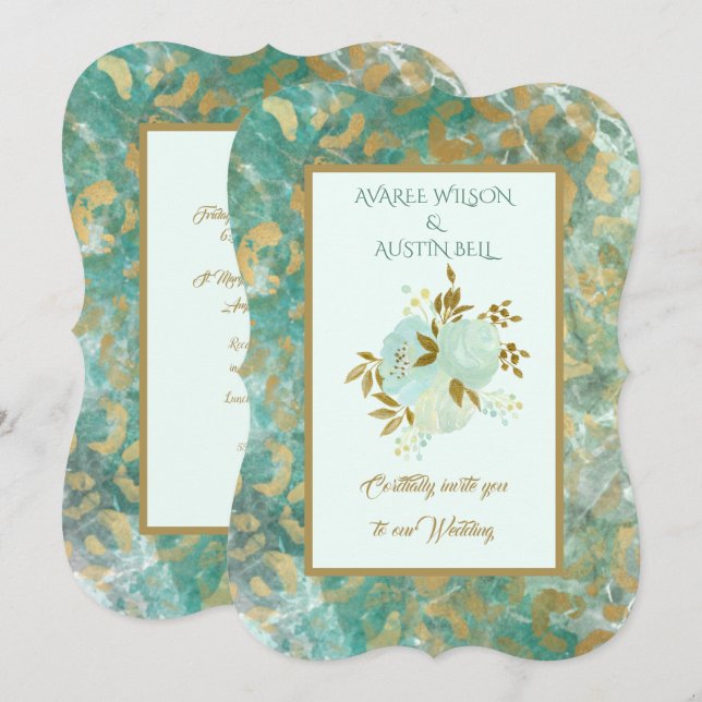 Invitación a la Boda de Mármol verde azulado y de  (Anverso / Reverso)