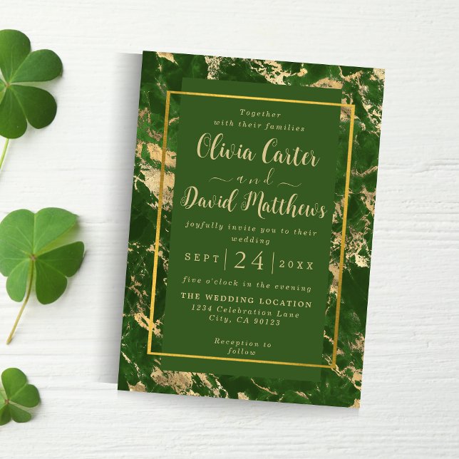 Invitación A La Boda De Mármol Verde Y Oro (Subido por el creador)