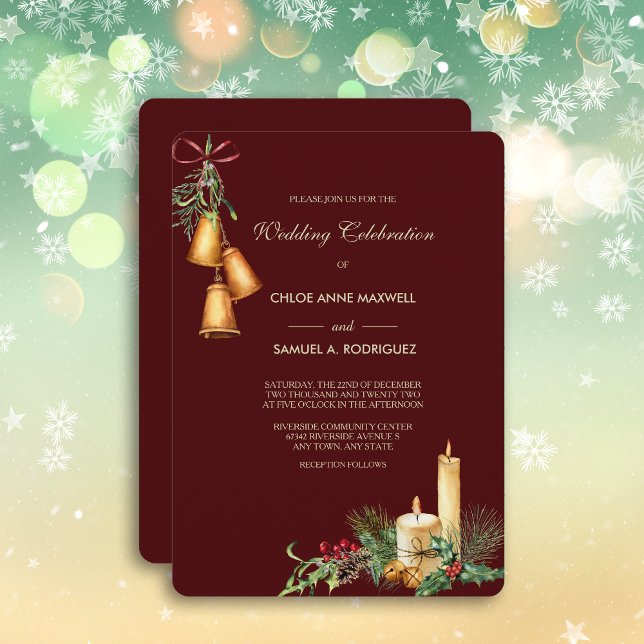 Invitación a la boda de marrón con velas y campana (Subido por el creador)